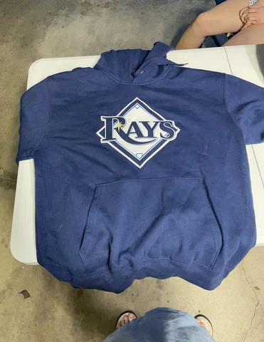 Tampa Bay Rays Adult Small Hooded Logo Sweatshirt. Sewn on Patch Cover