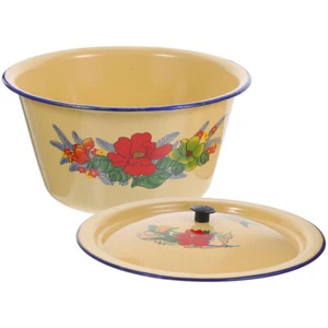 Vintage Email Cover Bowl Emaille-Eimer Mit Deckel Emaille-Waschbecken - Bild 1 von 12
