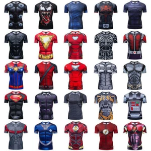 Men's T-shirts Superhero Compression Tee Gym Tops Active Wear Fitness T Shirt - Picture 1 of 29