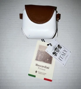 Moscardini Firenze ITALY Genuine White Brown Leather Golf Ball Tees Case Holder - Picture 1 of 4