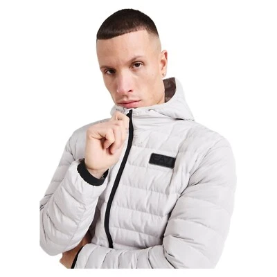 EA7 Emporio Armani Badge Baffle Jacket Size SMALL Ice Grey Zip Up Hooded Coat - Image 1 of 4