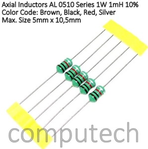 2 pezzi 1mH 1W 1000uH Induttanza assiale Serie AL0510 dimensioni max 5 x 10,5mm - Imagen 1 de 1