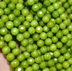 Natural 4mm Faceted Green Peridot Gemstone Round Loose Beads 15'' Strand - Picture 1 of 6