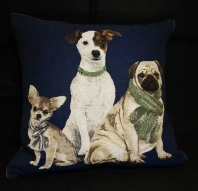Earl Ardois IOSIS Paris. Pug, Jack Russell Chihuahua Dog. Woven Tapestry Pillow  - Image 1 of 4