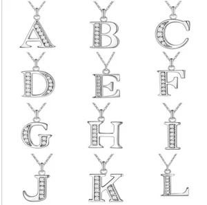 925 Sterling Silver Plated A-Z Letter Pendant Alphabet Initial Crystal CZ + 🛍️ - Bild 1 von 22
