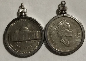 Basil 5 Cent Nickel Coin Holder Silver-Tone For Necklace Pendant Keychain Lot 2 - Picture 1 of 8