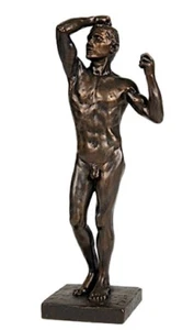 Age of Bronze Male Nude Raising Arm to Head Drawing Statue by Rodin 9H - Picture 1 of 5