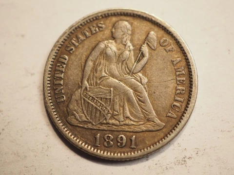 1891  P   MISS SEATED LIBERTY  SILVER DIME  FREE SHIPPING  V2888 Cover