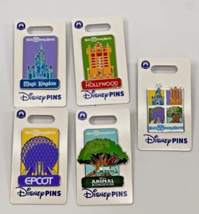 Disney Parks 2025 4 Parks Icons Magic Kingdom Epcot Animal Hollywood 5 Pin Set - Bild 1 von 1