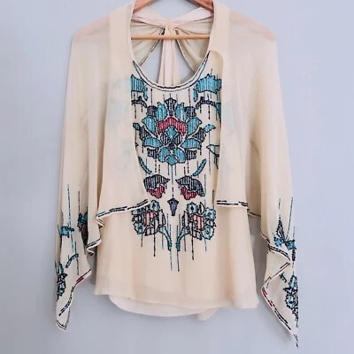 Diane von Furstenberg Silk Shirt Size 2 AU 6 Sequinned Sheer - image 1 of 4