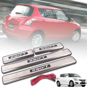 Chrome Scuff Plate Door Sill Blue Led For Suzuki Swift Hatchback 2012-2017 - Picture 1 of 7