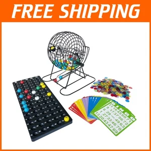 Jumbo 11 Inch Bingo Game Set with Metal Cage, 100 Large Print Cards & Chips - Picture 1 of 8