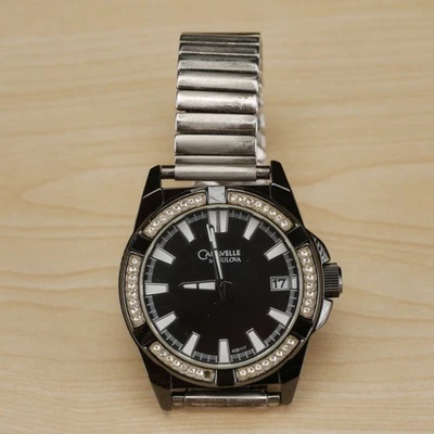 Caravelle by Bulova 45B117 Crystal Accented Black Unisex Watch - NEW BATTERY - Image 1 of 4