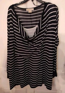 Michael Kors Women's Blk And White Striped LS Tunic Pullover Top W/Scoop Neck 2X - Picture 1 of 4