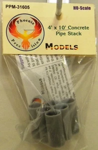 NEW HO Phoenix Precision Models #31605 3D Printed 4 x 10 Concrete Pipe Stacks - Picture 1 of 3