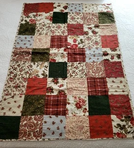 Vintage Patchwork Quilt 29 X 42" Red Floral - Foto 1 di 5
