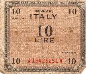 Moneda militar aliada Segunda Guerra Mundial Italia 10 liras 1943 sufijo A - Imagen 1 de 2