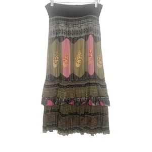 Vintage Free People Silk Tiered Long Skirt Women’s Sz XS Multicolor Green Black - Picture 1 of 9