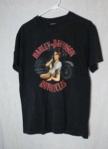 Brunswick Harley Davidson Troy NY Tee Shirt With Tattooed Black Hair Girl Rose - Picture 1 of 5