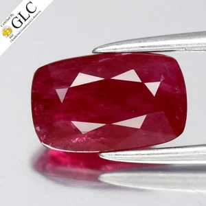 💎 GLC CERTIFIED 1.72ct 8.76x5.52mm Cushion Natural Red Ruby - Heated Africa Gem - Picture 1 of 5