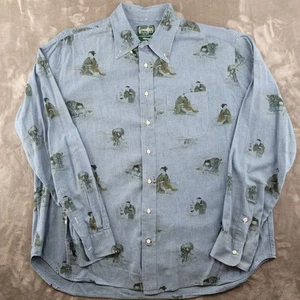 Vintage Gitman Bros Shirt Mens 2XL Blue Japanese Art Print Button Down USA 90s - Picture 1 of 8