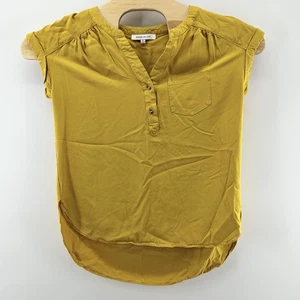Camisa Rosa + Oliva Mediana Amarillo Rayón Manga Gorra Dobladillo Alto Bajo Top Ligero - Imagen 1 de 7