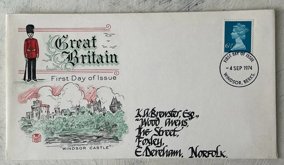 GB QEII 1974 Nuevo valor de máquina 6 1/2p Stuart en relieve FDC Windsor FDI Cat £8 Foto 1 de 3