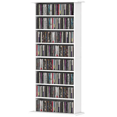 HOMCOM Mobile Porta CD con 6 Ripiani Regolabili per 360 CD/185 DVD Bianco - Immagine 1 di 4