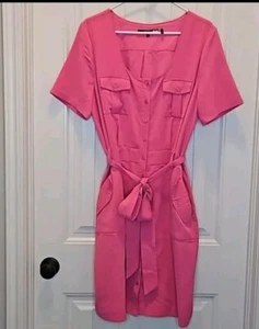 Badgley Mischka Button Front Belted Sheath Dress Sz 16 Plus size Pink - Picture 1 of 9