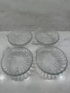 Vintage 1970s Seashell Glass Footed Clamshell Plate Textured Glass Set of 4 - Picture 1 of 7