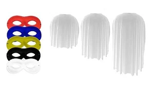Adults White Super Hero Cape With Any Colour Eye Mask Fancy Dress - Picture 1 of 1