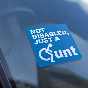 FUNNY CAR STICKERS NOT REALLY DISABLED JUST A C#NT CAR DECALS CAR STICKER-4 pack - Picture 1 of 3