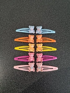 10 GORGOUS METAL KIDS HAIR CLIPS WITH CUTE RESIN BEAR CABOCHONS - Picture 1 of 6