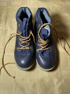 Tommy Hilfiger boys boots size 4 used blue shoes brown laces good condition - Picture 1 of 8