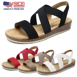 Women Classic Low Wedge Heel Slip on Flat Sandals Vacation Beach Walking Sandals - Picture 1 of 37