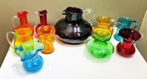 Vtg Lot 10 Crackle Textured Mini-Pitchers Red Purple Blue Amber Turquoise 3.5-5" - Picture 1 of 23