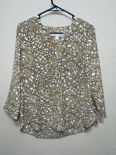 Camicia top camicetta Michael Kors MK donna cravatta ossa catene oro taglia M nuova