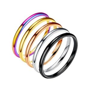 2MM Stainless Steel Men Women Wedding Engagement Ring Size 5-15 Christmas Gifts