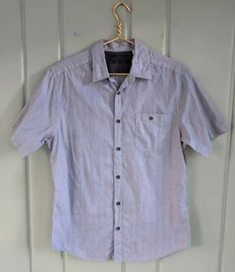 DKNY Jeans Mens M Medium Button Shirt Navy Blue Vertical Stripes Donna Karen SS - Picture 1 of 8