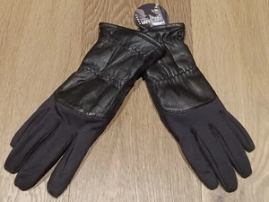 UR Powered Women's Leather Spandex Stretch Touchscreen Gloves, Black, SMALL - Picture 1 of 13