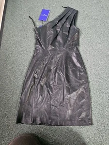 H&M Jimmy Choo One Shoulder Leather Mini Dress Black Women's Size US 4 - Picture 1 of 4