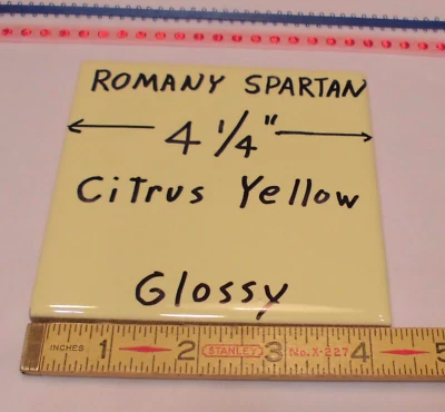 1 шт. * Цитрусовый желтый * 4-1/4» глянцевая керамическая плитка от Romany Co. сделано 1940-50-х - Изображение 1 из 4