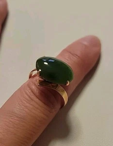 Vintage Ring 14 Karat Gelbgold Nephrit Jade Art Deco Stil - Bild 1 von 10