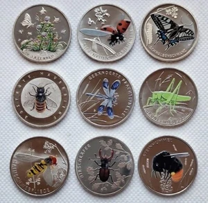 Germany 9 coins set 2022-2024 5 euro "World of insects" (#10288) - Picture 1 of 3