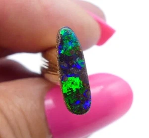 Australian Boulder Opal Solid Natural Opal Green 13x4mm 1ct 11289 - Picture 1 of 6