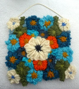 Bright Orange Blue Green Floral Flower Fiber Art Tapestry Wall Hanging Baby Gift - Picture 1 of 4