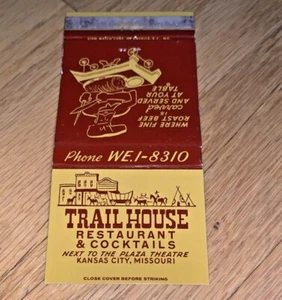 Cubierta de fósforo vintage de TRAIL HOUSE RESTAURANTE KANSAS CITY MISSOURI - Imagen 1 de 4
