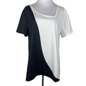 Just Fashion Now Side V-Neck Short Sleeve Top Women's 3X Black White - Picture 1 of 8
