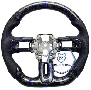 FORGED CARBON FIBER Steering Wheel FOR FORD MUSTANG GT BLUE STRIPE 2015-22 years - Picture 1 of 7