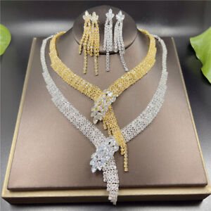 Silver Gold Costume Jewelry Sets for Women Bride Necklace Bracelet Ring Earrings